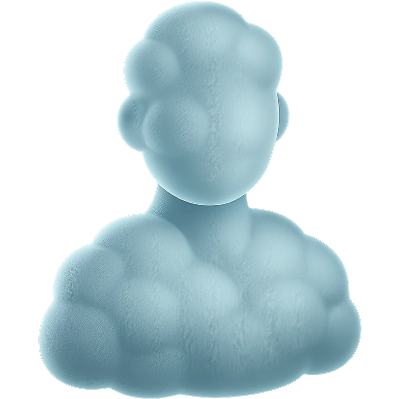 bright person composed entirely of convex clouds, shoulder up, front view emoji