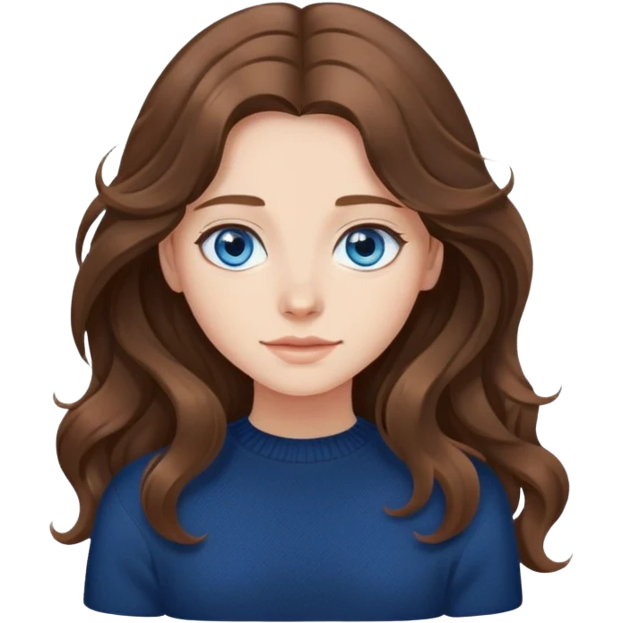 Fille avec de long cheveux brun ondulé, des yeux bleu, un chandail noir et une peau blanche emoji