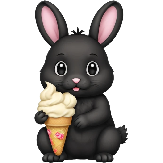 Black bunny, eating ice cream make the bunny have black mane emoji
