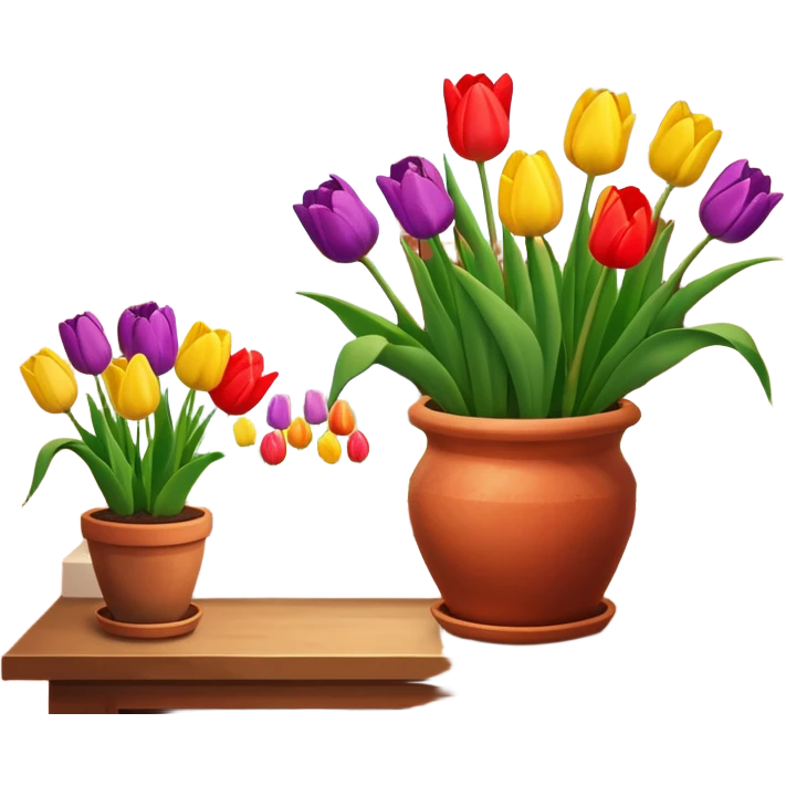Clay pot with tulips on windowsill emoji