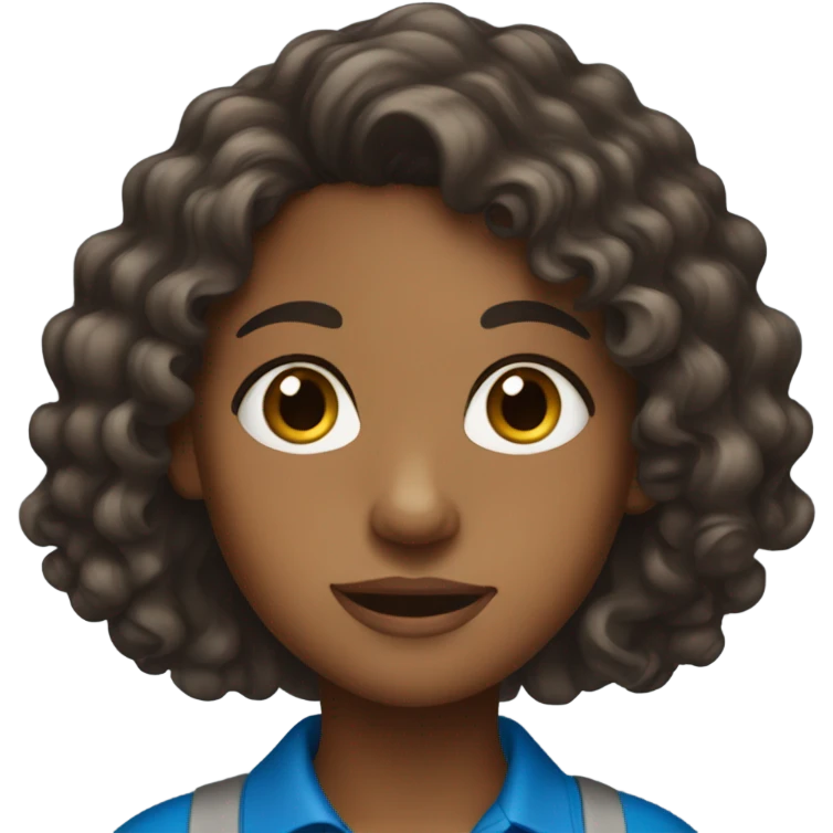 Brown girl wearing blue polo with long curly hair emoji