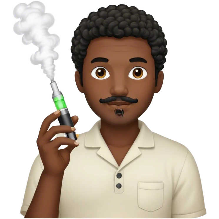 dark black guy short curly hair facial hair holding vape emoji