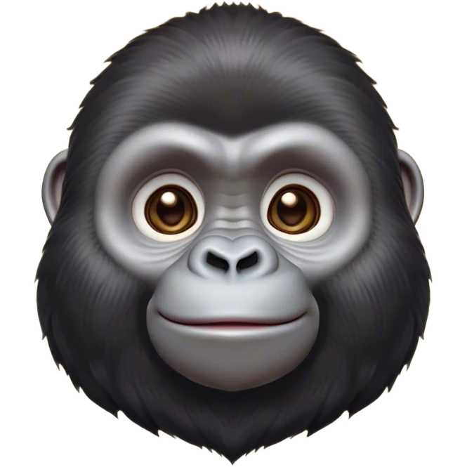 Cinematic Cute Gorilla Portrait Emoji, Head tilted playfully and inquisitively, with a robust, endearingly soft face accented by tender fur and round, sparkling eyes full of warmth, Simplified yet irresistibly adorable features, highly detailed, glowing with a warm, friendly jungle glow, high shine, affectionate and lively, stylized with a touch of whimsical charm, soft glowing outline, capturing the essence of a mischievous yet loving gorilla that feels like it could lumber out of the screen into your arms! emoji