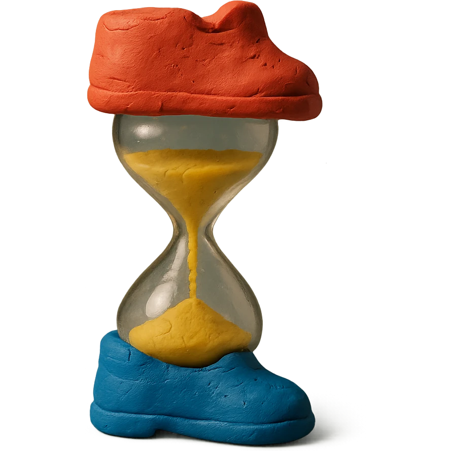 claymation style hourglass shaped like shoes emoji