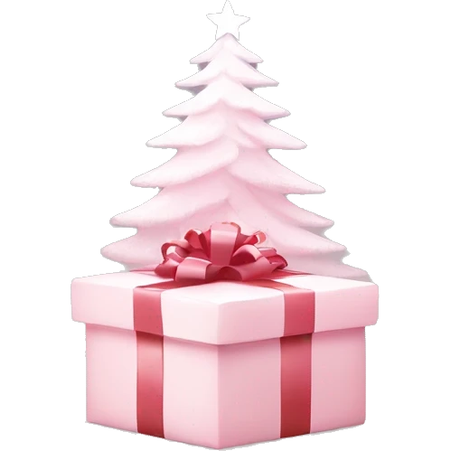 Light pink Christmas gifts under a white Christmas tree  emoji