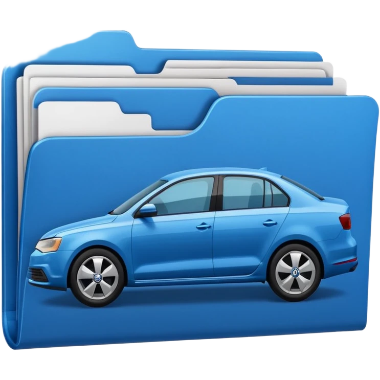 A **simple emoji-style icon** of a **blue multipocket folder**, clean and minimal, with **layered inner tabs**, subtle shading, and a **small blue Volkswagen Jetta car symbol** on the front. blue folder
 emoji