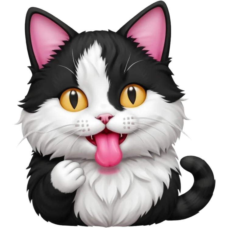 Black and white cat eating emoji