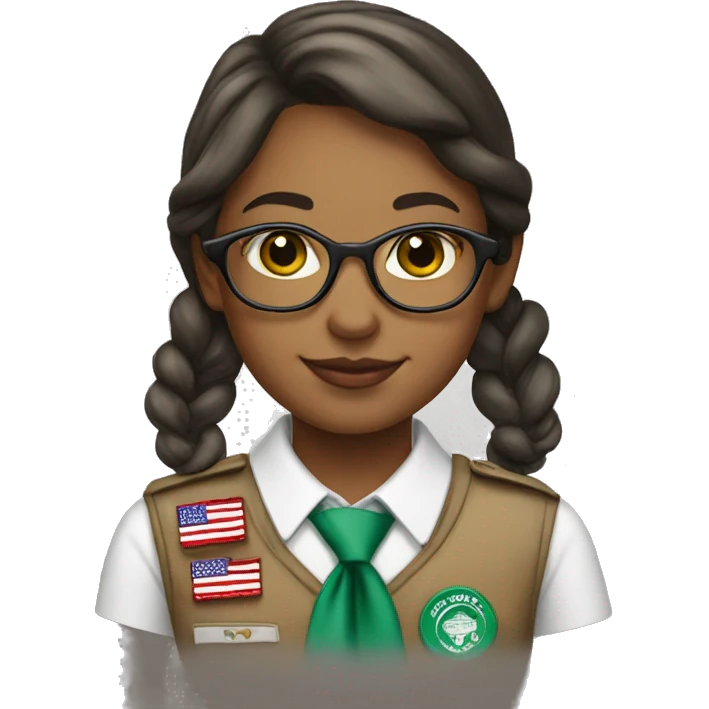 girl scout with badges and red white stripes tie emoji