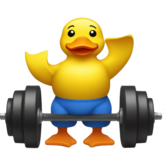 a sitting rubber duck lifting weights, side view emoji
