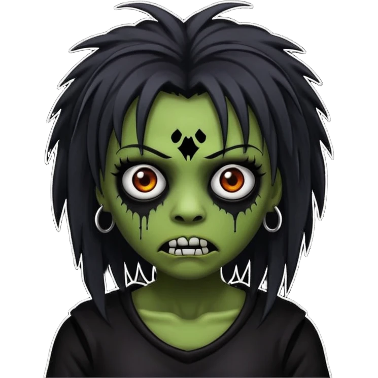 Faça uma zumbi com franja da subcultura gothc com o olho preto ela com o cabelo grande  emoji