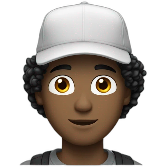 20yo Curly white man black hair with a MacBook and a ny cap emoji