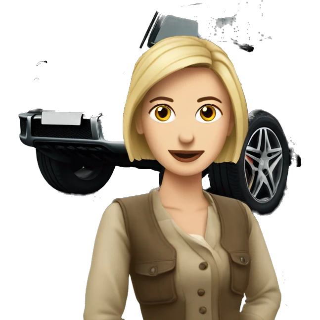 European Woman stay outside mercedes G wagon emoji