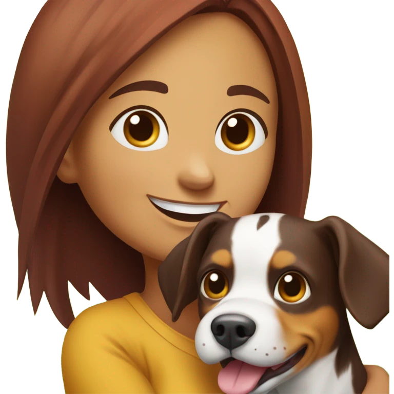 smiling girl with dog appenzeller viszla outdoors emoji