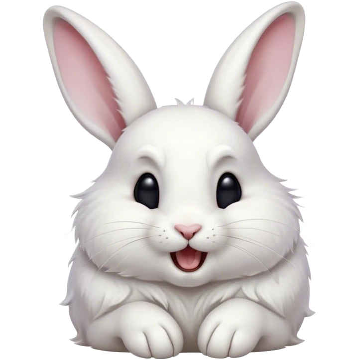 Cinematic Cute Yawning White Rabbit Portrait Emoji, Head tilted slightly with a dramatic, wide-open yawn, showcasing a smooth, silky white fur with floppy ears, round dark eyes barely open in drowsy contentment, Simplified yet irresistibly adorable features, highly detailed, glowing with a soft, cozy glow, high shine, relaxed yet expressive, stylized with a touch of whimsy, bright and endearing, soft glowing outline, capturing the essence of a sleepy yet affectionate bunny, so drowsy it feels like it could stretch out of the screen and curl up for a nap! emoji