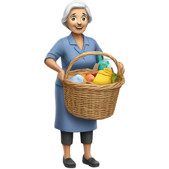 3d hyper realistic senior woman carrying washing basket  emoji