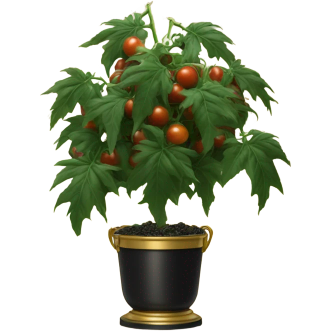 Large plant with only Black tomatoes on in a gold pot emoji