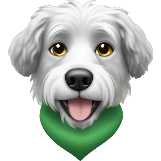 Hairy white and grey dog with a green mohock emoji