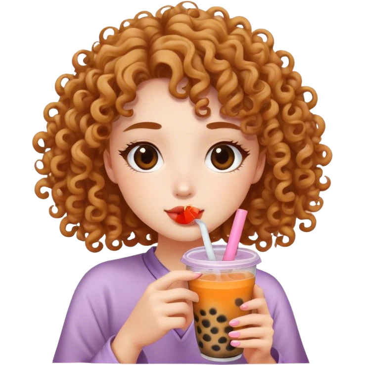 girl with curly hair drinking boba tea emoji