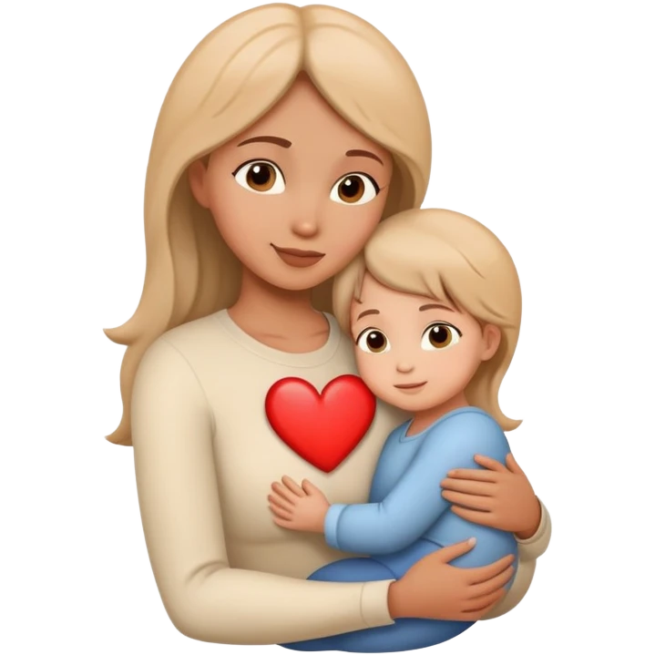Mother and child in a loving embrace, heart symbol emoji