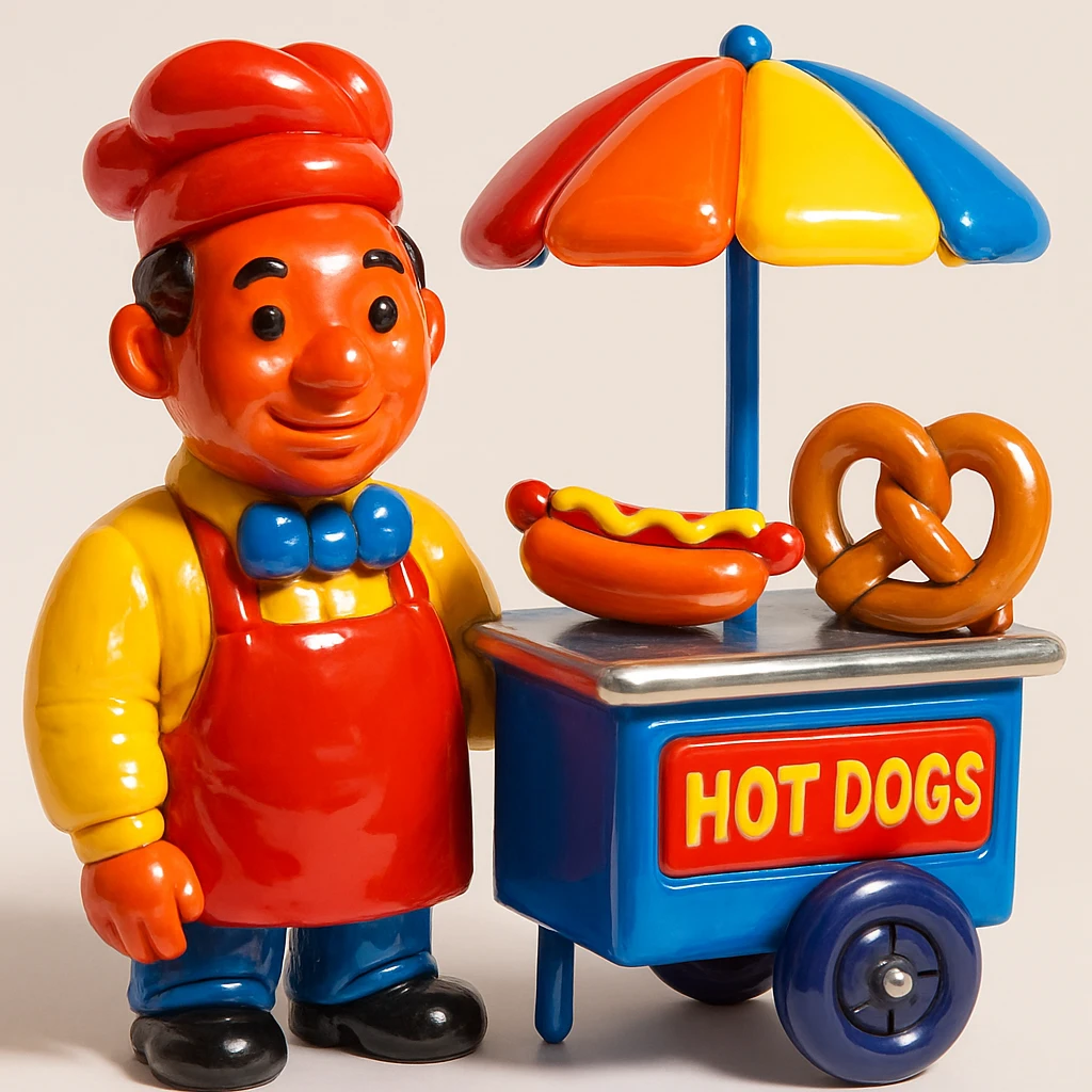 hotdog seller in New York with cart emoji