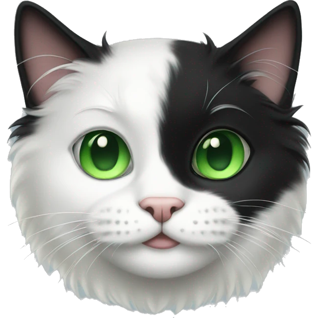Fluffy tuxedo cat with green eye emoji