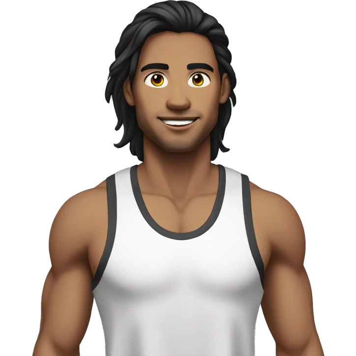 26 year old man with black long hair, wearing EarPods, in running clothes emoji