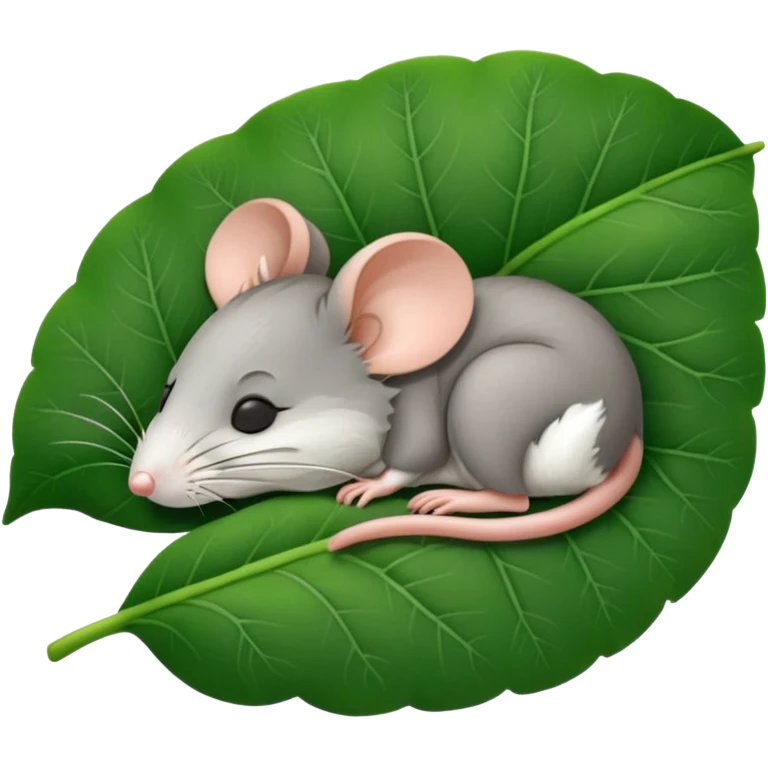 a mouse asleep on a leaf emoji
