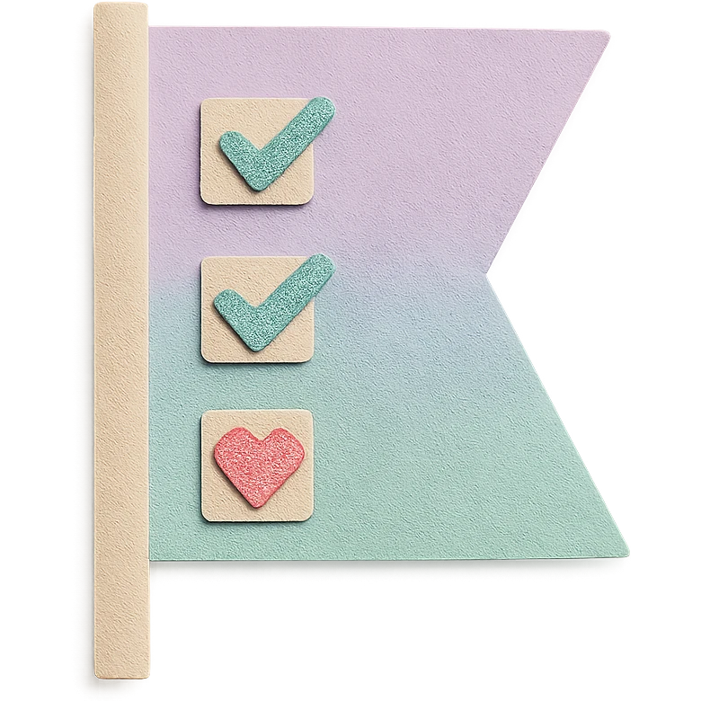 soft pastel kawaii checklist flag in soft pastel gradient with a heart accent emoji