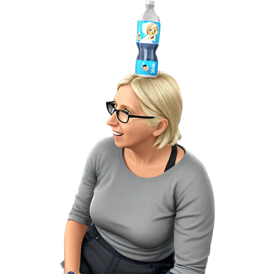 blonde girl sitting with bottle emoji