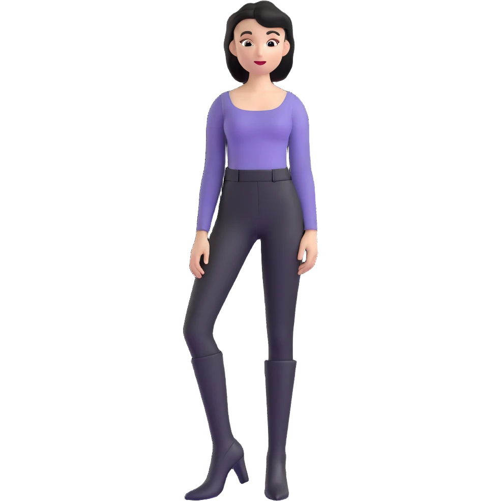 girl with oval-shaped flat-top head wearing tight black pants and black medieval high-heeled boots emoji
