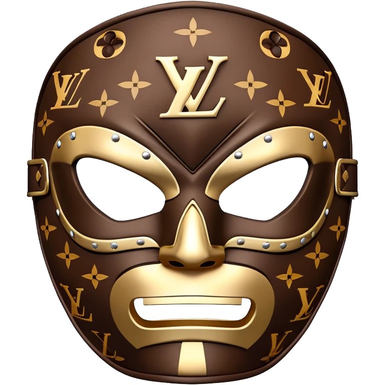 luxury Louis Vuitton luchador mask with LV monogram pattern and brown leather emoji