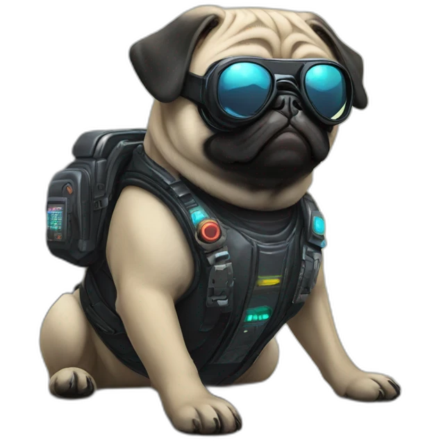 pug with black sunglasses and wearing a cyberpunk suit emoji
