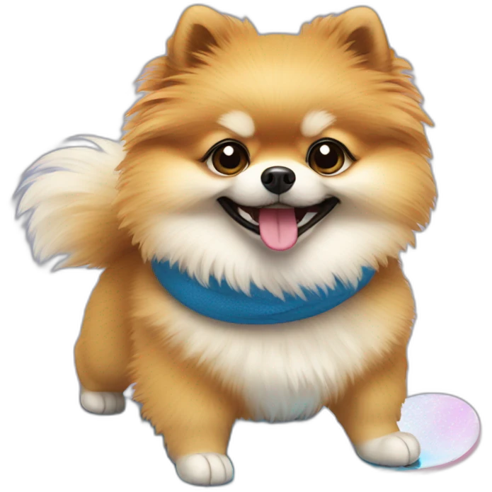 a pomeranian on a snowboard emoji
