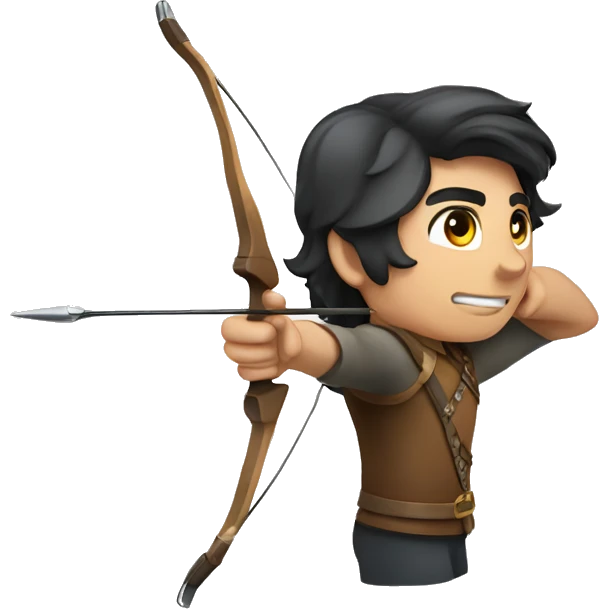 an archer aiming, dark hair, bright skinn, looking at from an angle over his shoulder emoji