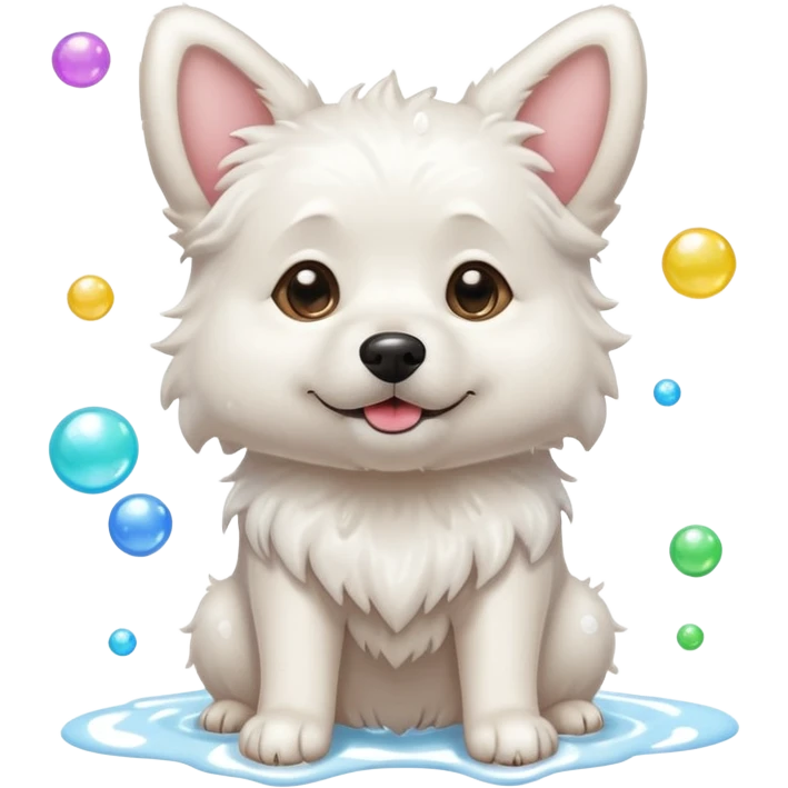 white dog with soap bubbles emoji