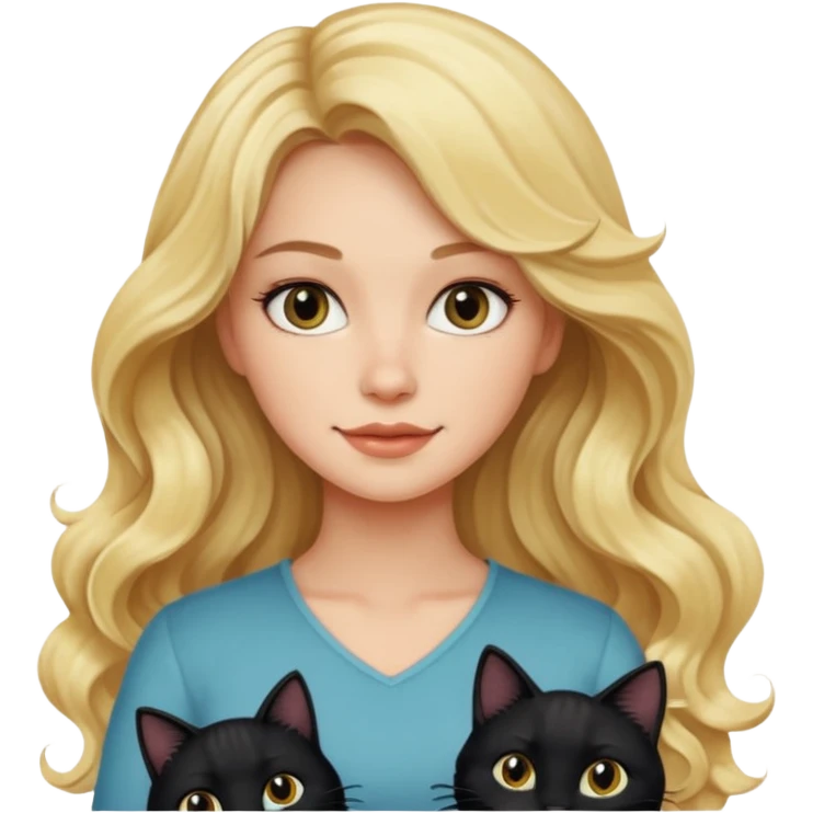 Blonde woman with wavy long hair with black cat emoji