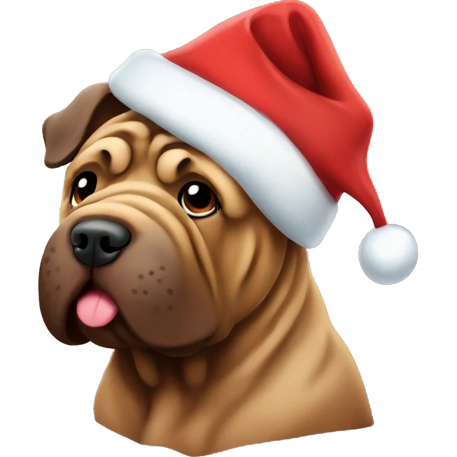 Chocolate Shar Pei with Christmas hat  emoji