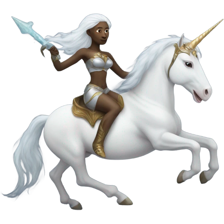 a grey amazon alien woman on a white unicorn emoji