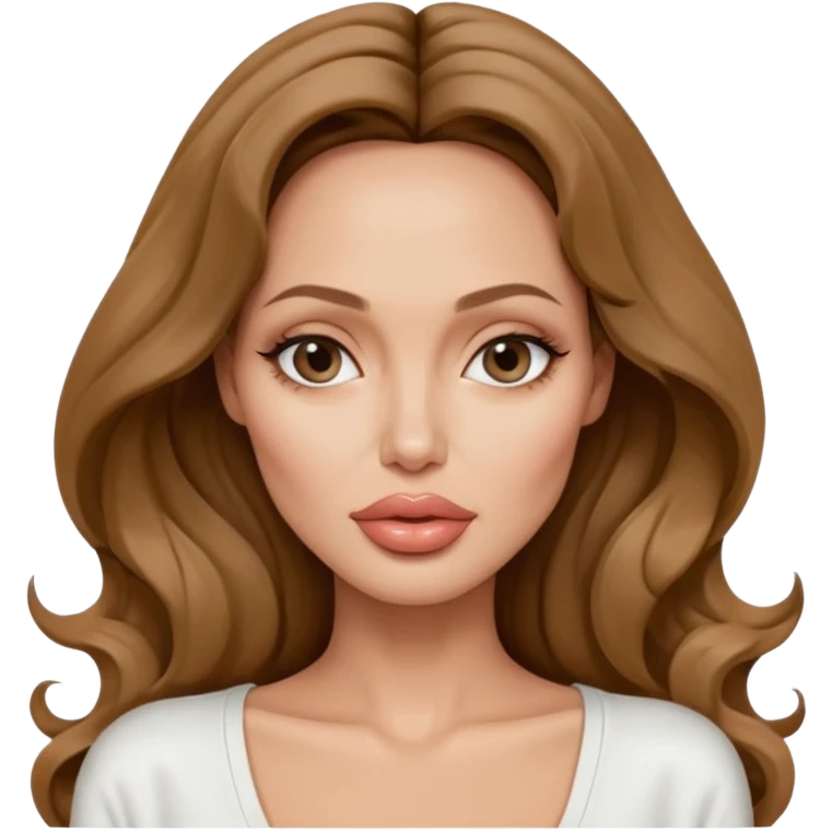 Angelina jolie , fashion model Beautiful woman model adult   large breasts  with close set eyes tan skin, full lips  long hair curled model white  top   emoji