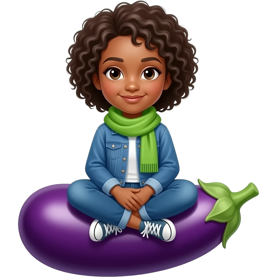 a black girl sitting on an eggplant with crossed legs emoji