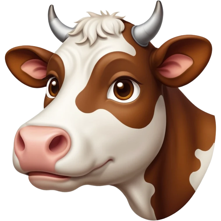 cinematic-noble-brown-and-white-cow-portrait-emoji,-poised-and-regal,-with-a-large,-sturdy-build-and-a-beautifully-patterned-hide-of-rich-brown-accented-by-crisp-white-patches,-deep-set-soulful-brown-eyes,-simplified-yet-sharp-and-sophisticated emoji