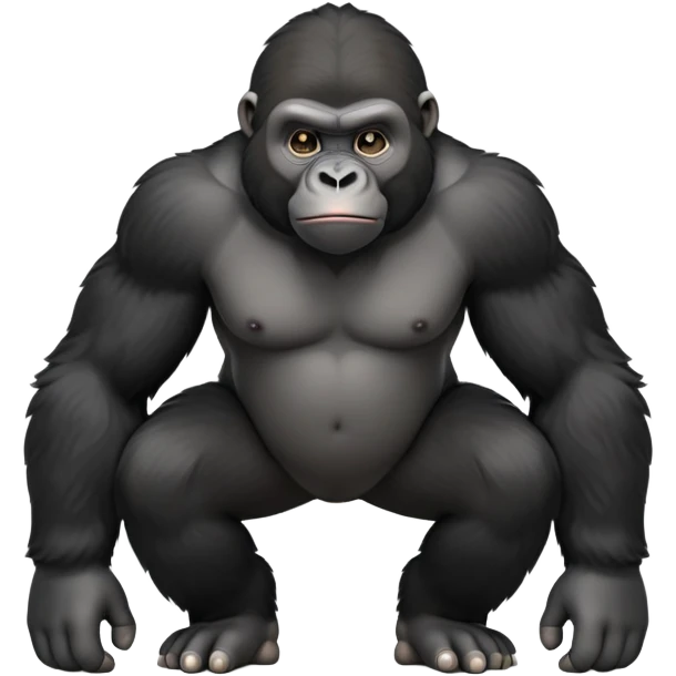 cinematic-friendly relaxed young gorilla-realistic-full-body-crouched on all fours on knuckles-emoji,-poised-with-confidence,-massive-arms-hanging-slightly-forward,-head-tilted-thoughtfully,-thick-black-fur, friendly ,-simplified-yet-realistic emoji