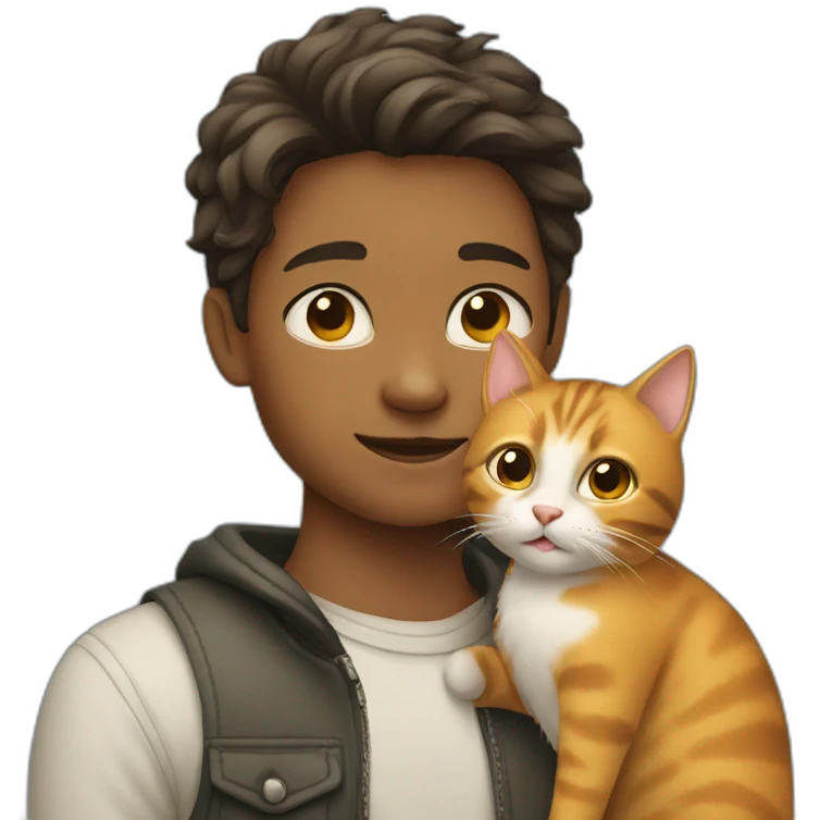 a boy with a side part hair holds a cat emoji
