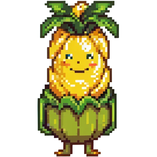 Corny Cob from Shopkins, a cute anthropomorphic ear of corn character with a yellow body, green husk at the top, and a smiling face emoji