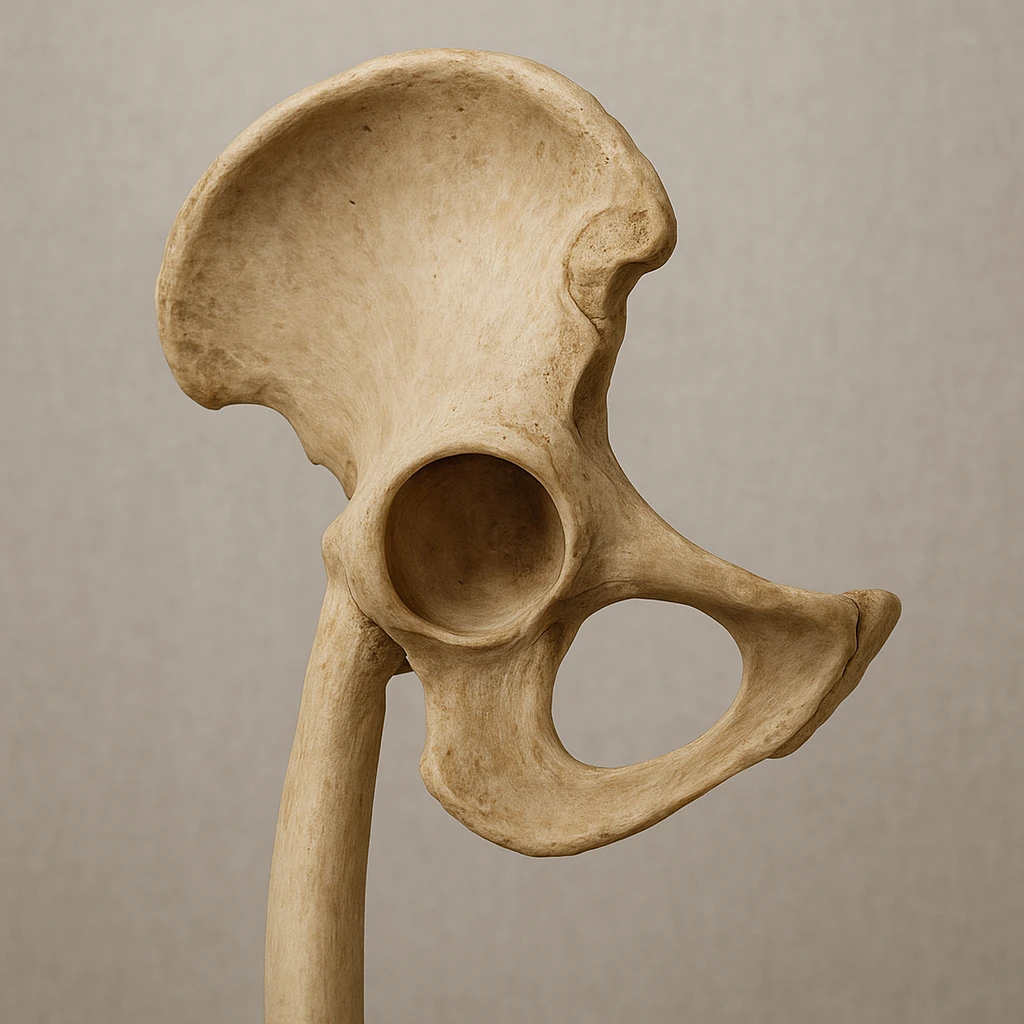 realistic lateral view of a human hip bone with anatomical details emoji