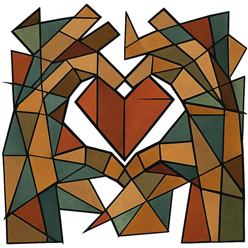 heart hands icon, hands forming a heart, geometric shapes, abstract composition emoji