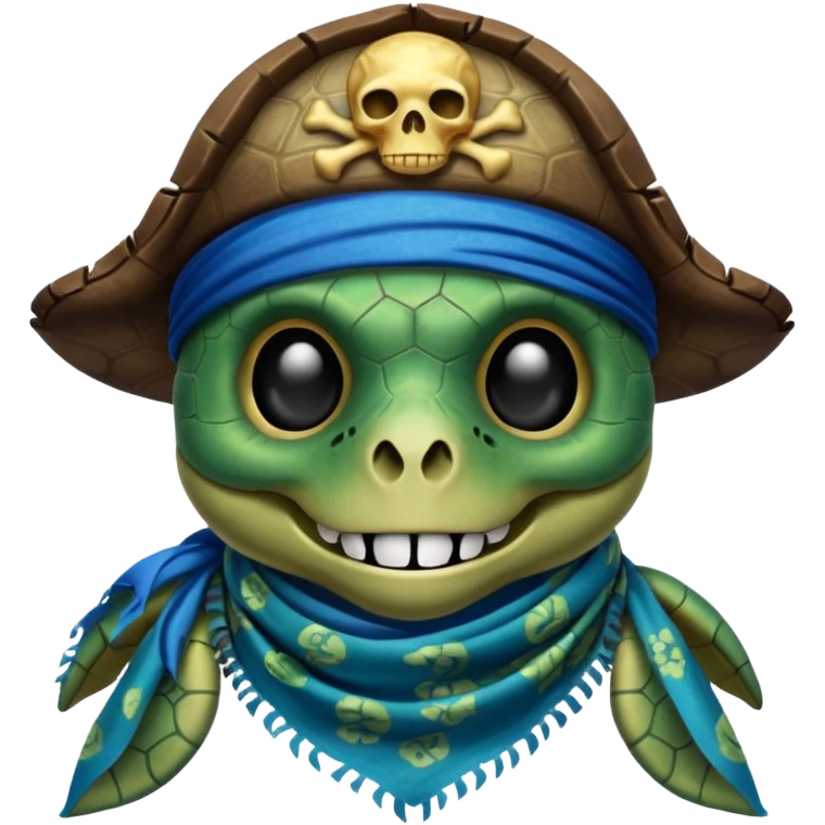 sea turtle wearing a blue pirate skull scarf emoji