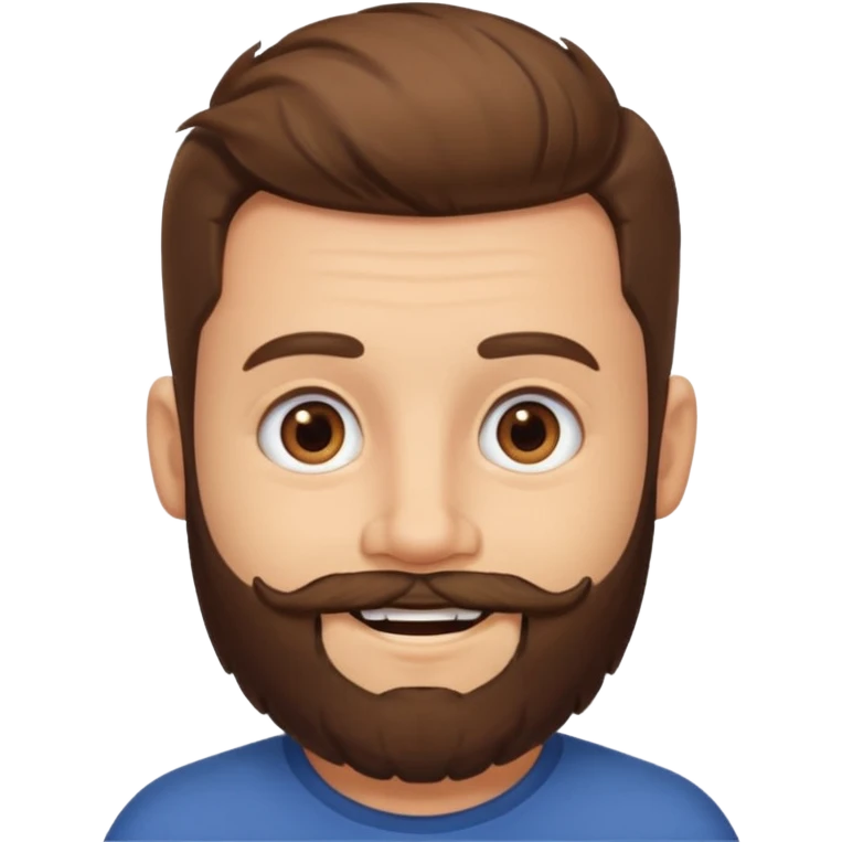 man, stubby hair, brown eyes, full beard, smiling emoji