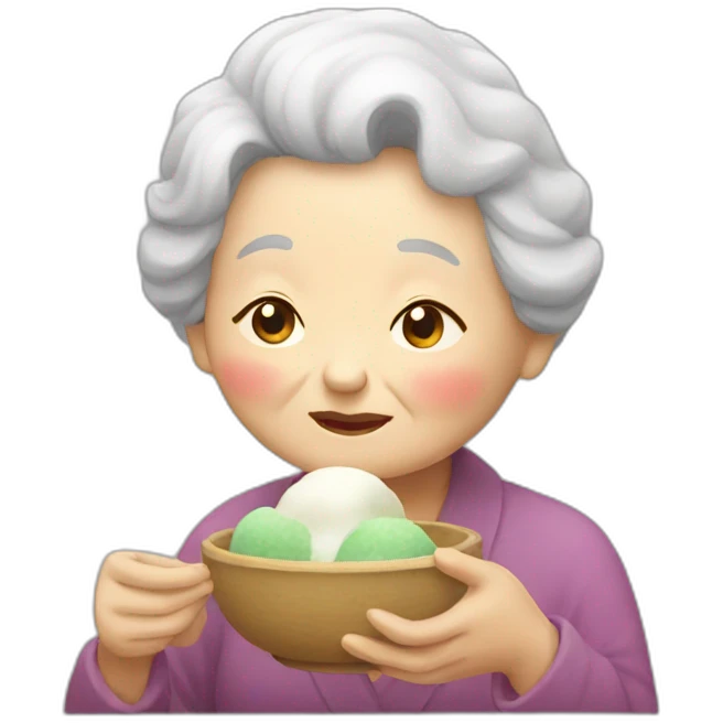 Old lady eats mochi emoji