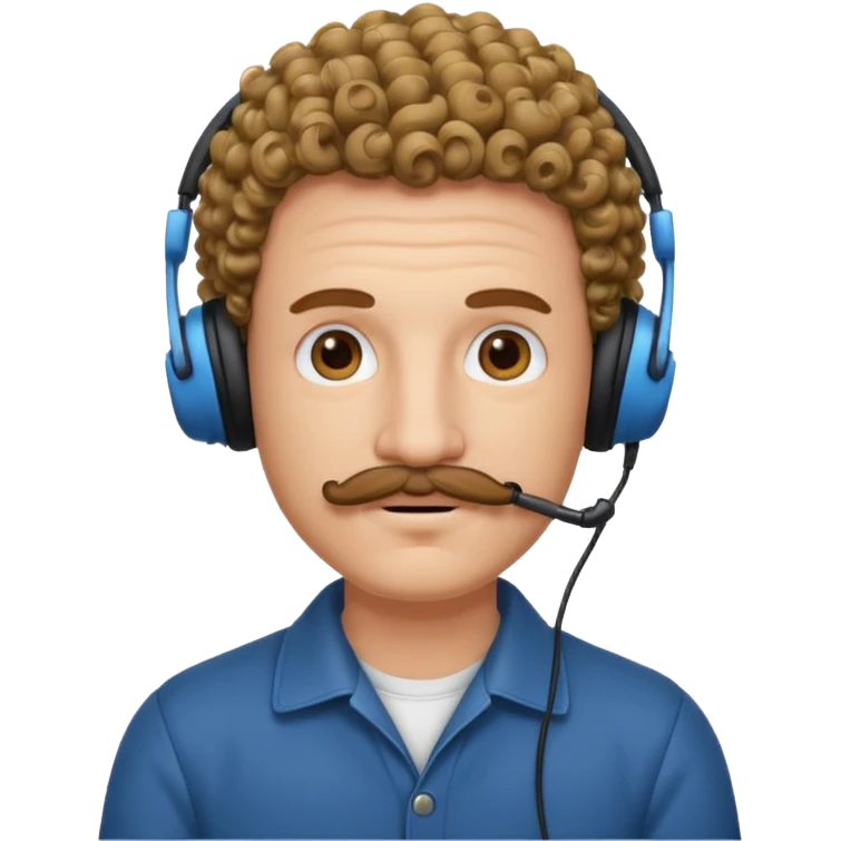man with curly hair, mustache, and headphones emoji